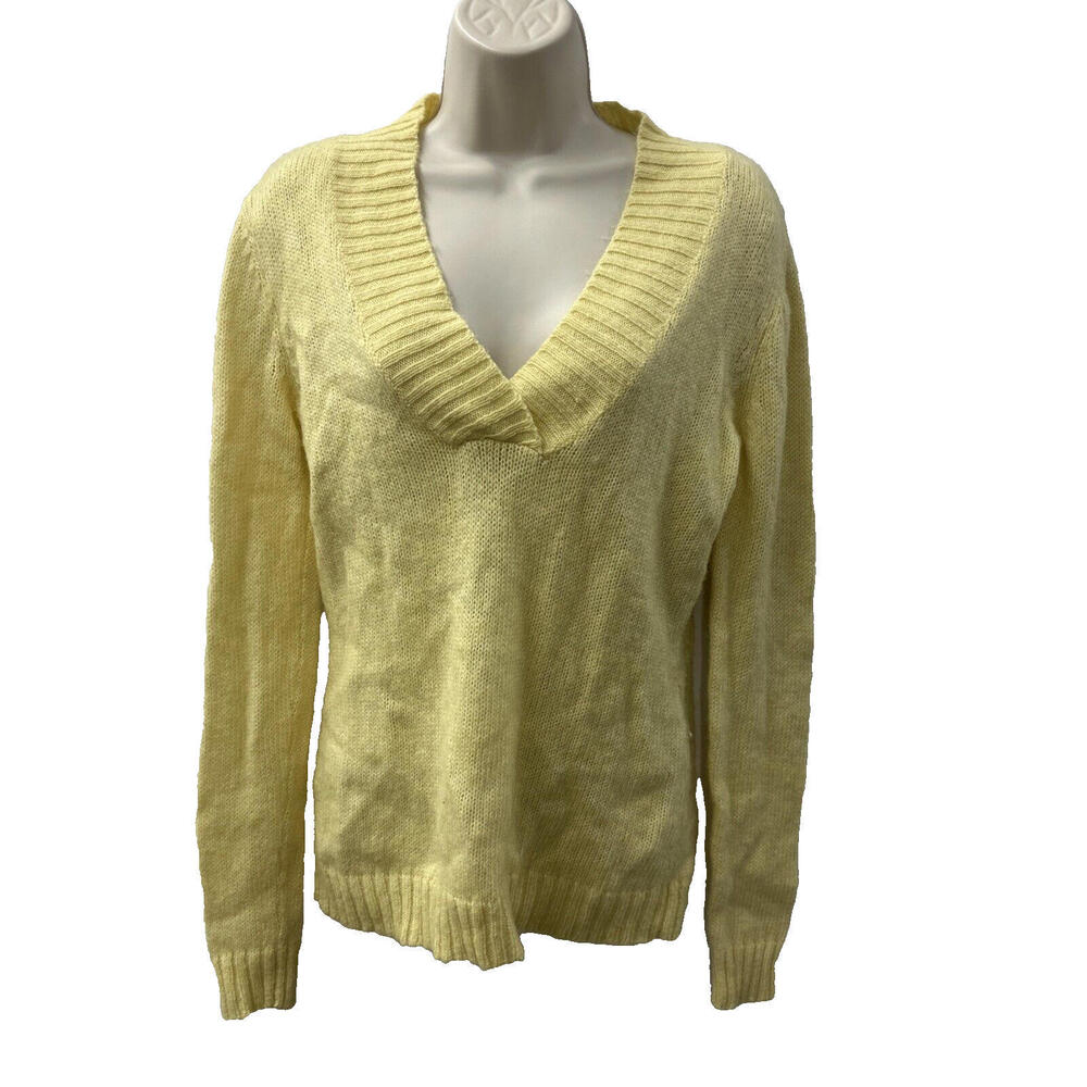 New York & Company Sweater Women's Medium Yellow Wool Blend V-Neck Pullover